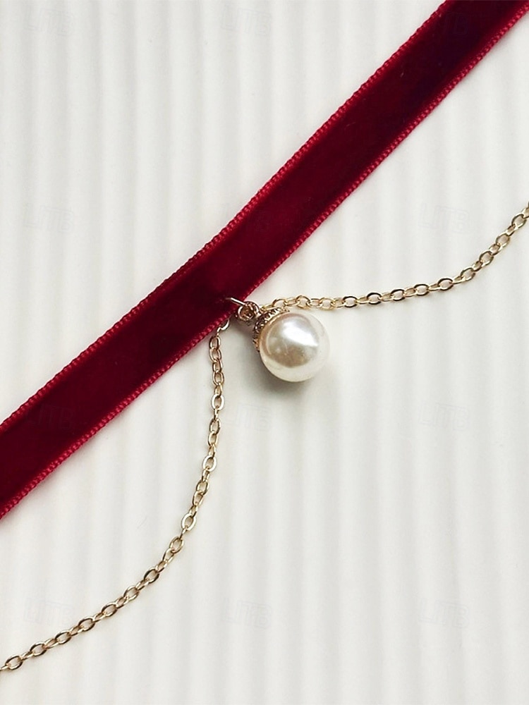 Collier ras du cou en velours pour femme avec pendentif cœur rouge - élégante chaîne dorée à double couche pour Noël et les fêtes de fin d'année de 2026 ? $5.99 –P7