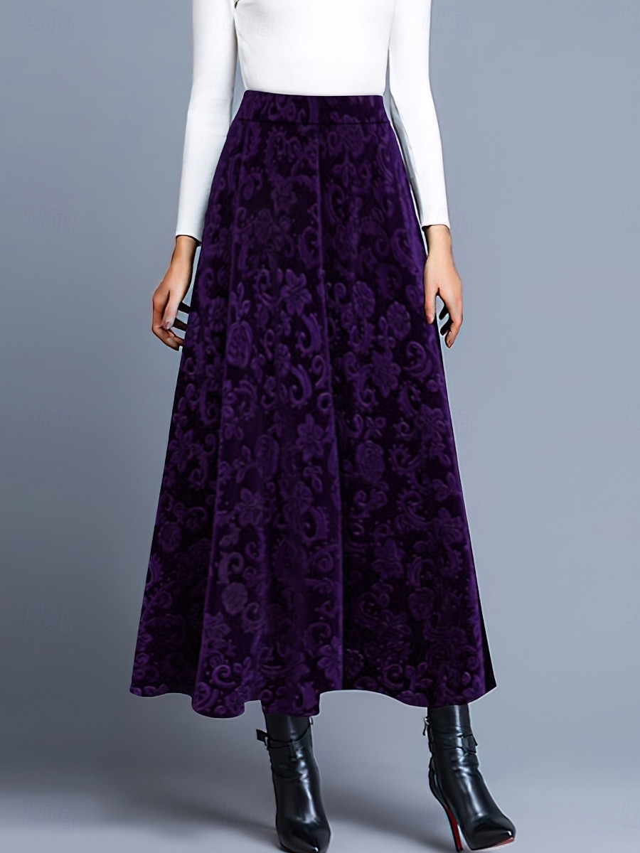 Women's Elegant Fashion Casual Maxi High Waist Skirts Floral Floral Micro-elastic Daily Street Blue Wine Purple Green Spring 2026 - $28.99 –P6