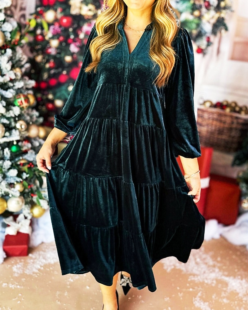 Femmes Robe Midi Robe en Velours Robe de Soirée Robe de Cocktail Élégant Mode Moderne Soirée Coupe régulière Uni manche longue Col de chemise Noir Jaune Vert foncé Bleu de minuit Automne Hiver de 2025 ? $41.99 –P2