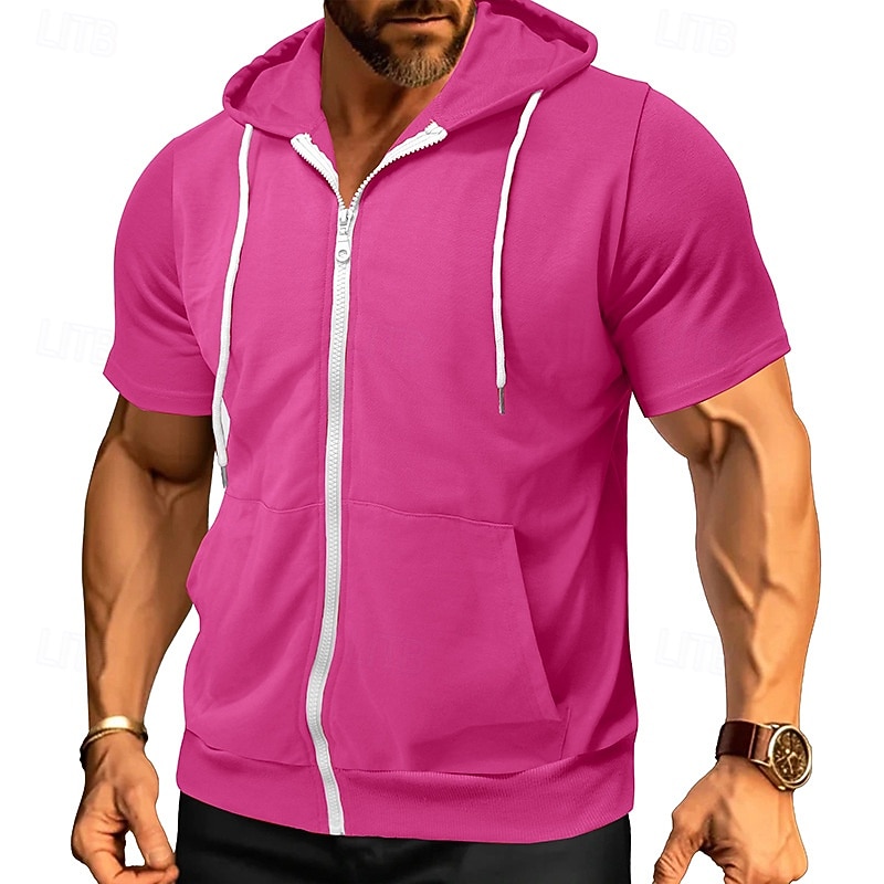 Men's Hoodie Full Zip Hoodie Black Pink Wine Purple Fuchsia Hooded Plain Drawstring Pocket Sports & Outdoor Daily Holiday Polyester Streetwear Basic Casual Summer Spring Clothing Apparel Hoodies 2026 - $36.99 –P3