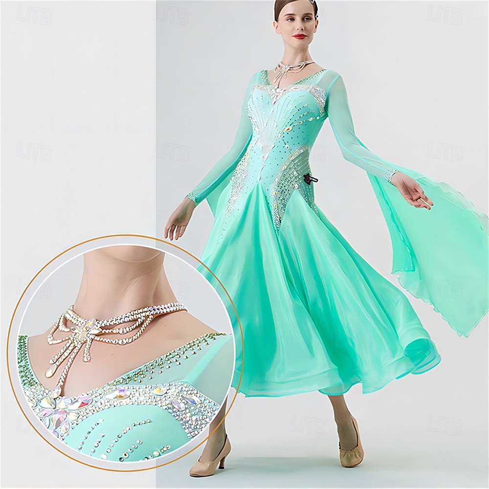 mint green ballroom dress Sparkly Mint Green Chiffon Strapless Long Formal Dress with Shawl