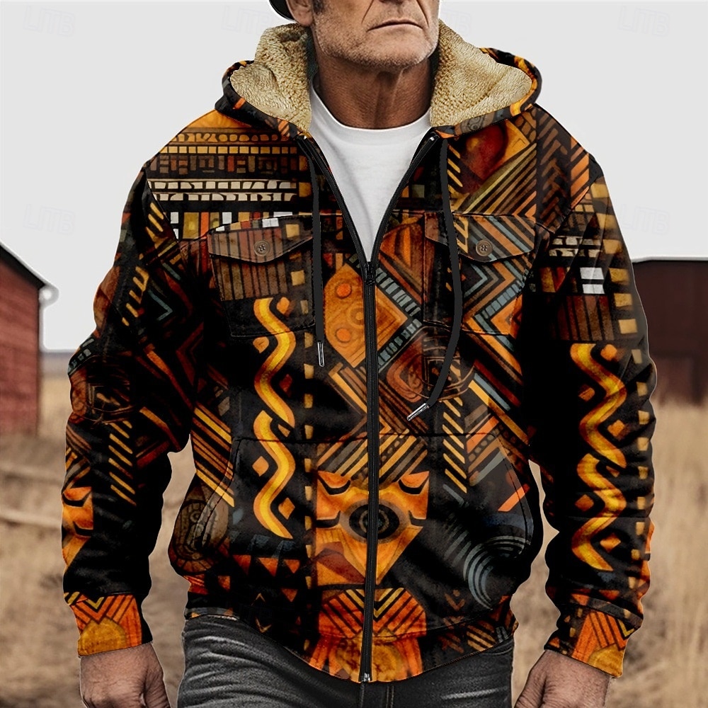 Per uomo Grafico Stile Boho Felpa con Cappuccio Giacca di pelle Moda Etnico Casual Manica Lunga Con Cappuccio All'aperto Sport all'Aperto Uscire Marrone chiaro Arancione scuro Giallo Blu Arancione del 2026 a $57.99 –P7
