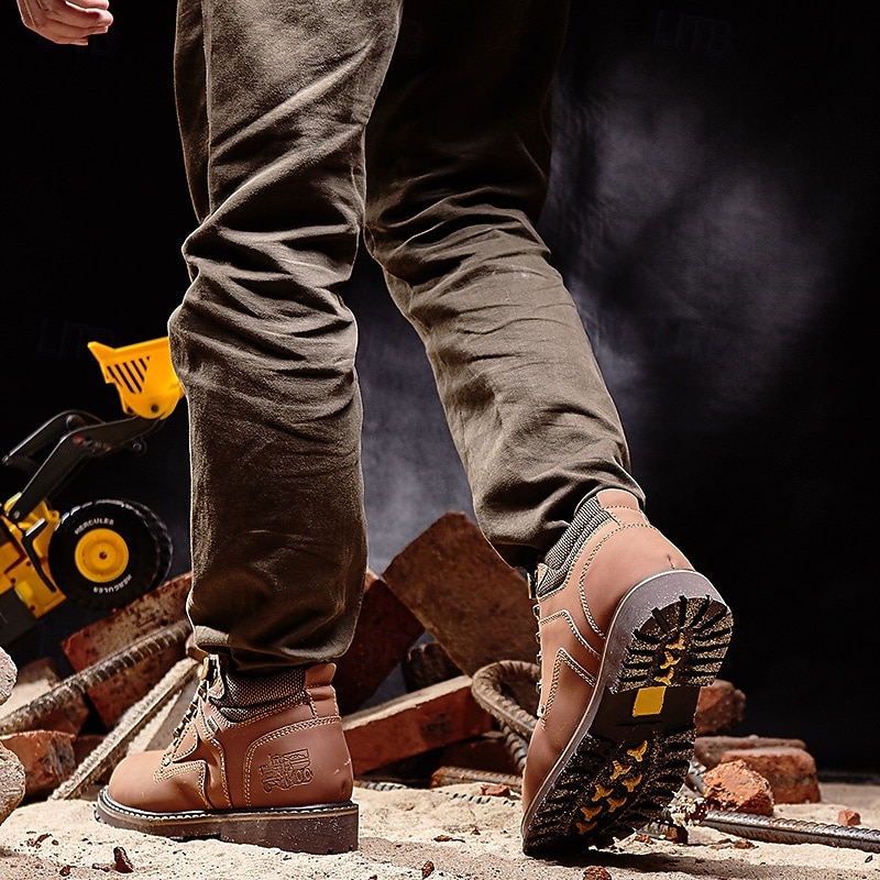 Men's Yellow Faux Leather Work Safety Boots with Shock-Absorbing Sole and Steel-Toe Protection, Durable Construction Boots for Outdoor Labor and Industrial Work 2026 - $64.99 –P4