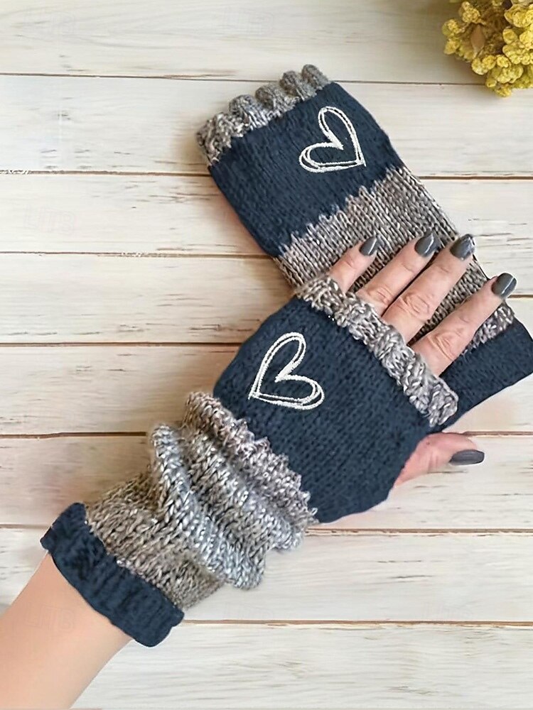 Guantes de punto navideños para mujer con diseño de corazón bordado, varios colores, accesorios de invierno acogedores para la temporada navideña. 2026 - $11.99 –P2
