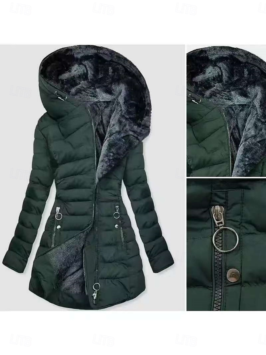 Damen Parka Bequem Atmungsaktiv Reißverschluss Tasche Lässig Einfach Urlaub Straße Lässig Alltagskleidung Reisverschluss Lang Mit Kapuze Normale Passform Langarm Oberbekleidung Schwarz Armeegrün 2026 - $61.99 –P2