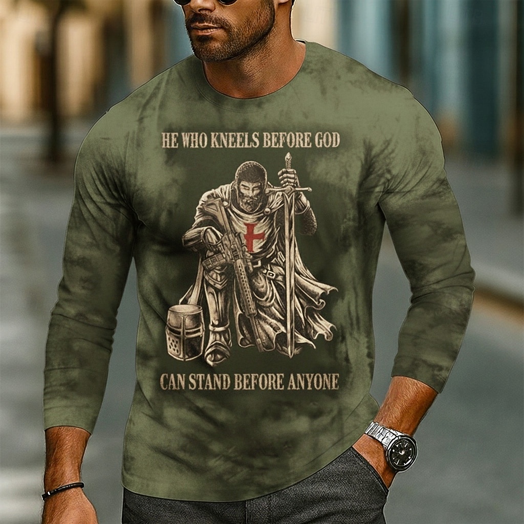 T-shirt da uomo dei Crociati Cavalieri Templari T-shirt a maniche lunghe maglietta a stampa 3D maglietta colletto rotondo moda base casual abbigliamento quotidiano street style marrone verde grigio del 2026 a $23.99 –P4