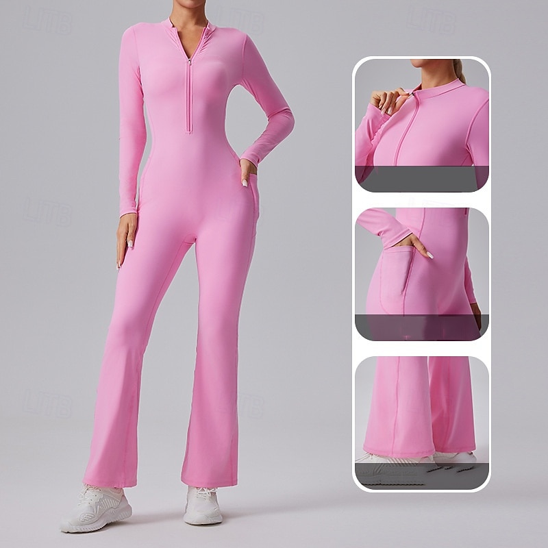 Mujer Mono de Fitness Mono de una pieza Cerrar Color sólido Body Primavera Otoño Negro Blanco Gimnasio Rutina de ejercicio Corriendo Control de barriga Manga Larga Deporte Ropa de Deporte Ajuste 2026 - $54.99 –P1