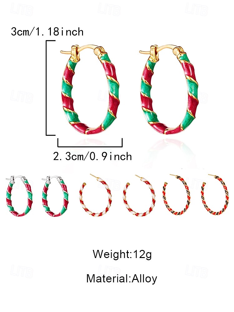 2026年 レディースクリスマスフープイヤリング、赤と緑のツイストデザイン、合金素材、ホリデーパーティーやギフトに最適  コレクション – $7.99 –P12