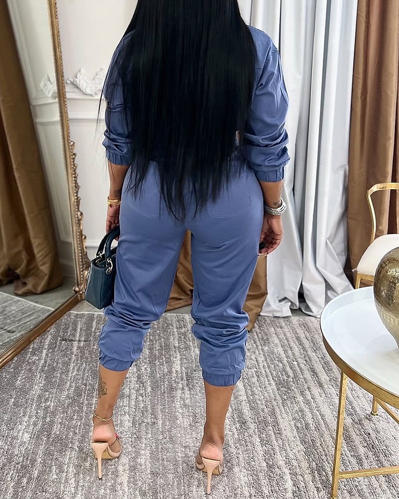 Γυναικεία Φόρμες Ενεργό Συμπαγές Χρώμα Μακρυμάνικο Παντελόνια με τσέπες Κολάρο Πουκαμίσου Φερμουάρ Τσέπη Διακοπές Καθημερινά Κανονικό Μαύρο Πράσινο Χακί Θαλασσί Φθινόπωρο 2026 - $47.99 –P8