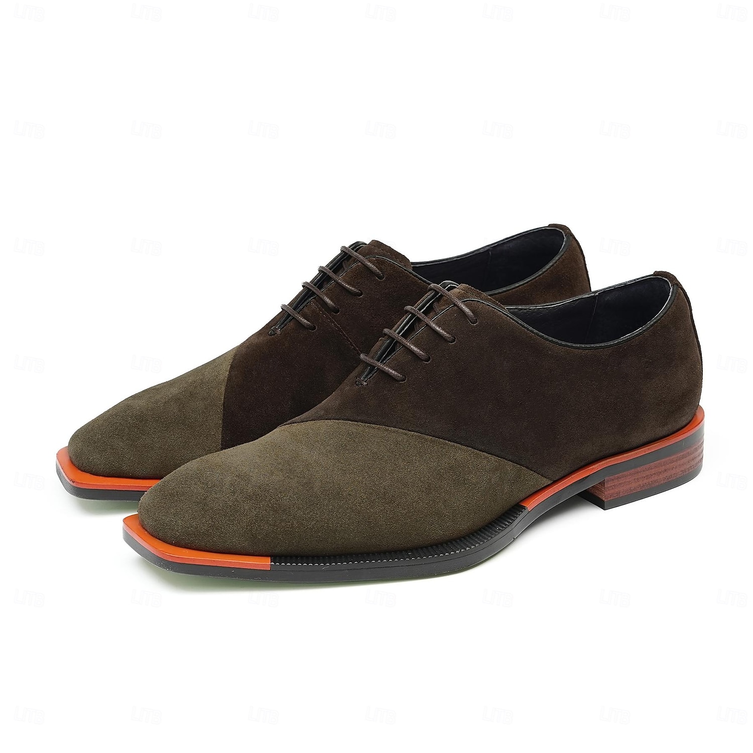 Pánské hnědé oxfordské boty z pravé kůže a semiše s barevným blokovým designem, vintage společenské boty se šněrováním pro retro módu a formální příležitosti 2026 - $109.99 –P7