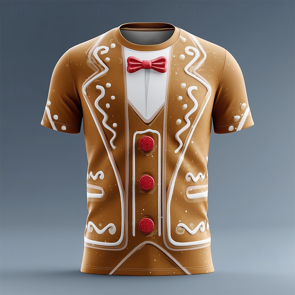 Camiseta de disfraz 3D de pan de jengibre navideño para hombre, diseño divertido de traje de galleta, atuendo de fiesta para el día del suéter feo o reunión navideña. 2025 - $21.99 –P1