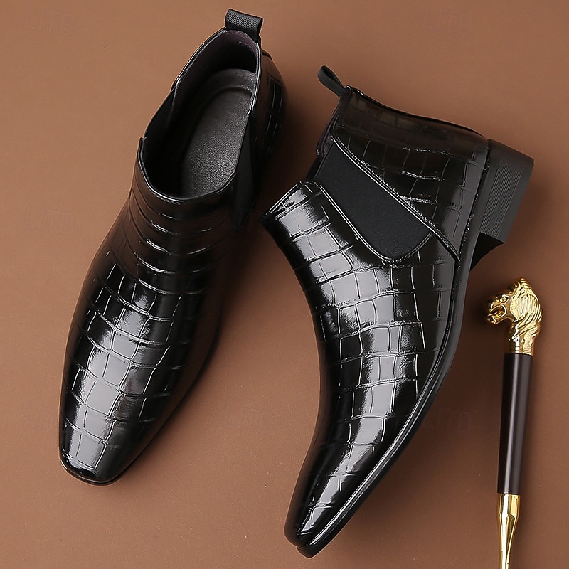 stivali chelsea da uomo in vera pelle sintetica color cuoio con pannelli laterali elastici e finitura liscia, eleganti stivaletti eleganti per lavoro, feste e occasioni formali del 2026 a $54.99 –P7