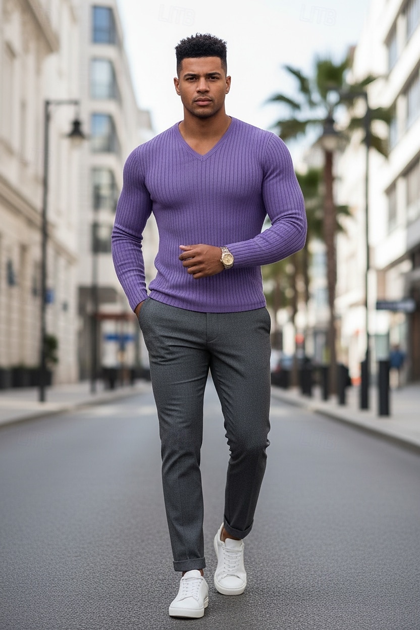 Per uomo Maglietta Canotta Muscolare Maglietta a Maglia a Coste Camicia a Maniche Lunghe Manica Lunga Scollo a V Primavera Autunno Inverno Semplice Striscia di Fossa Moda Designer Essenziale Lavoro a del 2026 a $20.99 –P1