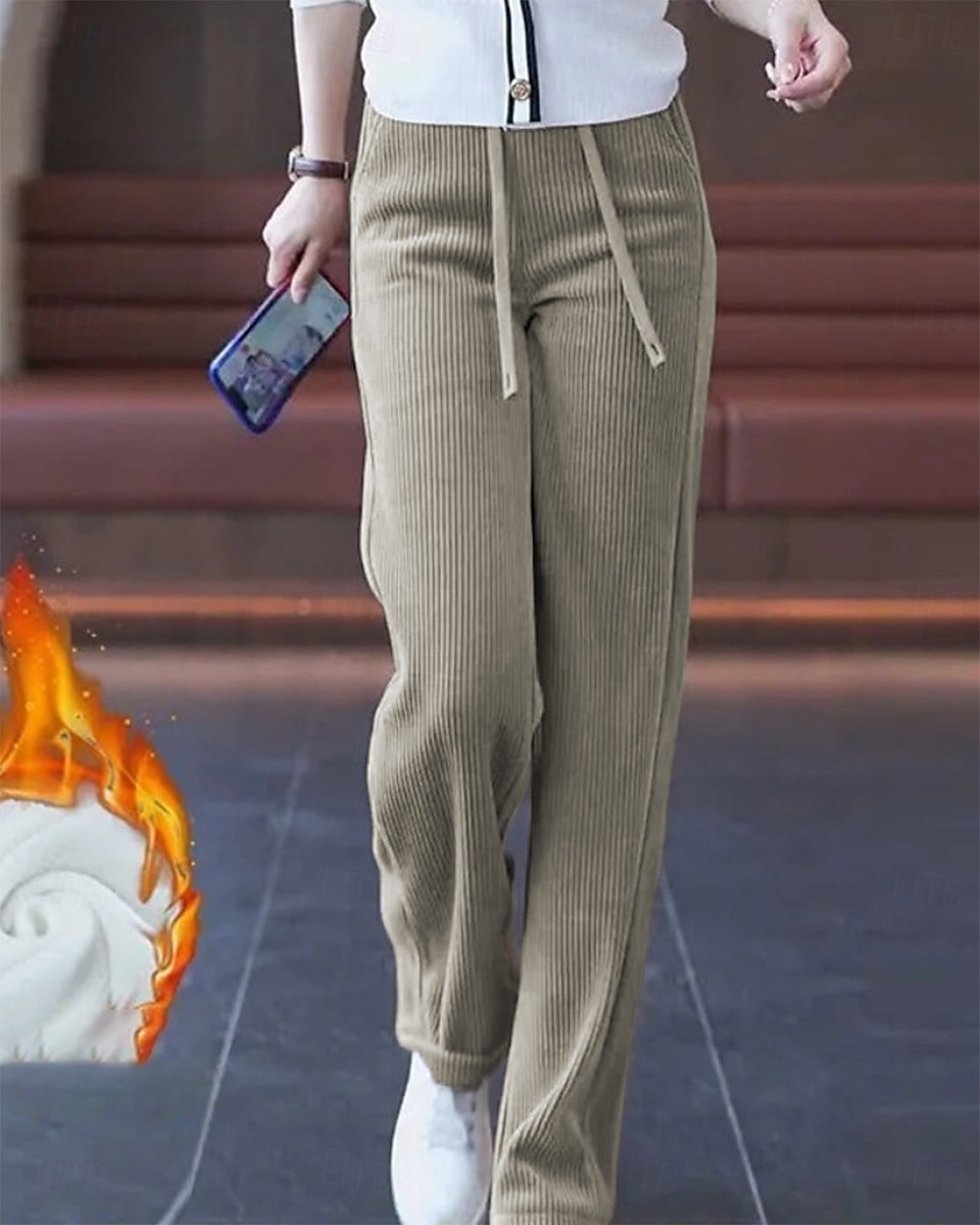 Naisten Vakosamettihousut Housut Suora Katutyyli Vapaa-aika Täyspitkä Luonnollinen Tavallinen Joustava kiristysnauhan suunnittelu Mukava Katu Pyhäpäivä Viikonloppu Tumma harmaa Musta Khaki Syksy 2025 - $20.99 –P13