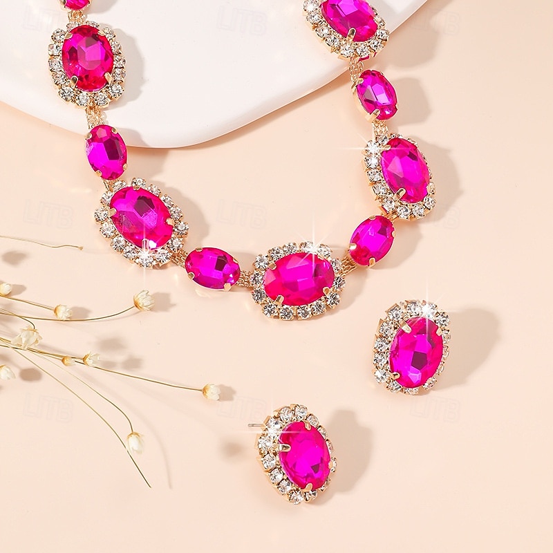 Naisten värikäs kristallikorusetti, kimalteleva strassi kaulakoru ja korvakorusetti juhliin, häihin &iltatilaisuudet, ylelliset asusteet 2025 - $18.99 –P7