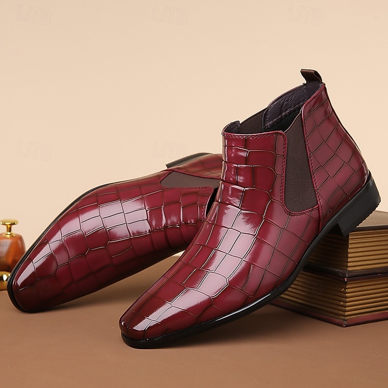 stivali chelsea da uomo in vera pelle sintetica color cuoio con pannelli laterali elastici e finitura liscia, eleganti stivaletti eleganti per lavoro, feste e occasioni formali del 2026 a $54.99 –P3