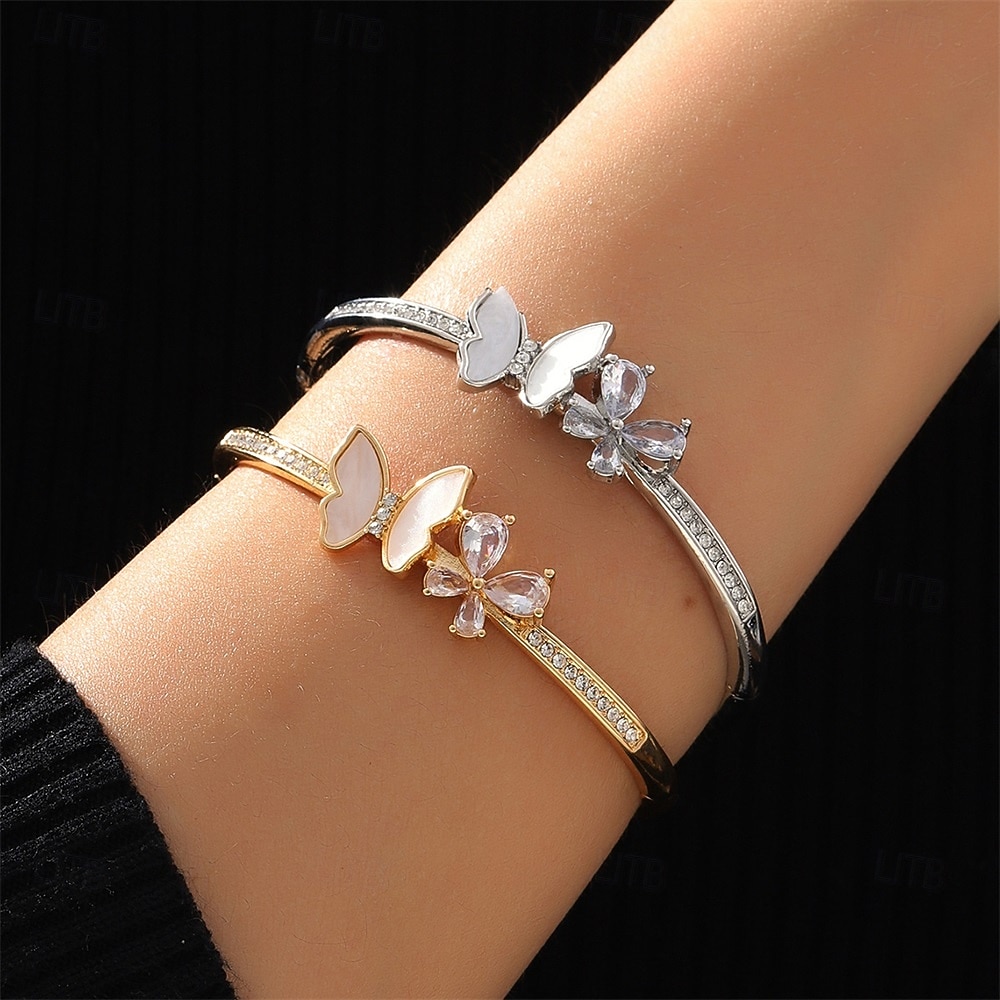 Zircone Stile Vintage Farfalla Carino Elegante Semplice Cromo Gioielli braccialetto Argento / Oro Per Matrimonio Feste Fidanzamento Balli di fine anno del 2026 a $10.99 –P1
