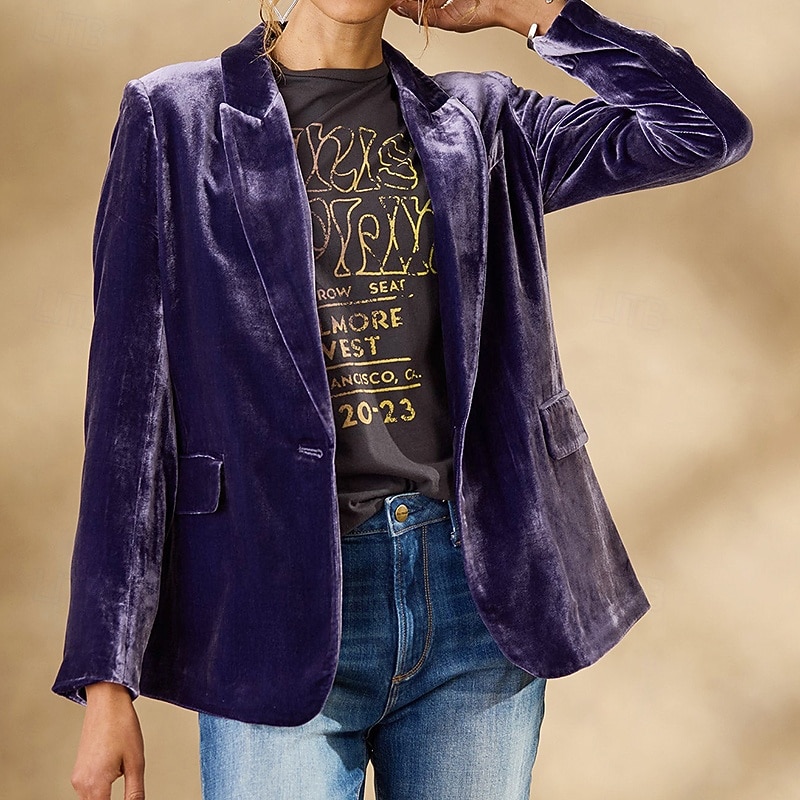 Naisten Bleiseri Velvet Blazerit Pidä lämpimänä Mukava Tasku Napit Tyylikäs Vintage Tavallinen Loma Katu Kausaliteetti Arki-asut Normaali Lovikäänne Normaali Pitkähihainen Päällysvaatteet Musta Viini 2026 - $42.99 –P12