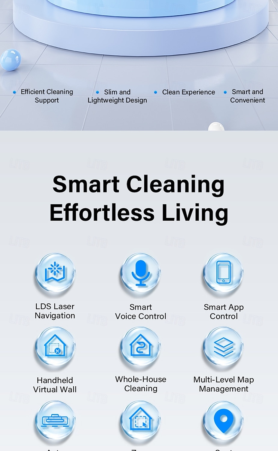 Sweeping and Mopping Robot Combo with LiDAR Navigation APP Operation Smart Mapping No-Mop Zones and Invisible Wall Settings Auto Charging Long-Lasting Battery Life 3500Pa Powerful Suction 2025 - $217.49 –P2