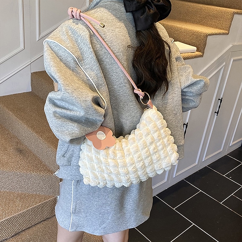 τσάντα ώμου με χιαστί φερμουάρ – πλισέ τσάντα μασχάλης με φυσαλίδες, μονόχρωμη καθημερινή τσάντα για καθημερινή χρήση και εξόδους 2025 - $17.99 –P5