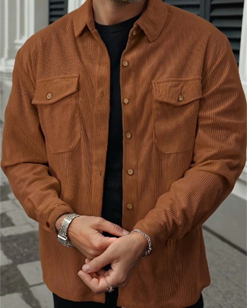 Herren Hemdjacke Cordjacke Freizeitjacke Urlaub Täglich Atmungsaktiv Tasche Frühling Herbst Einfach Mode Klassisch Revers Regulär Schwarz Braun Beige Jacken 2026 - $30.99 –P1