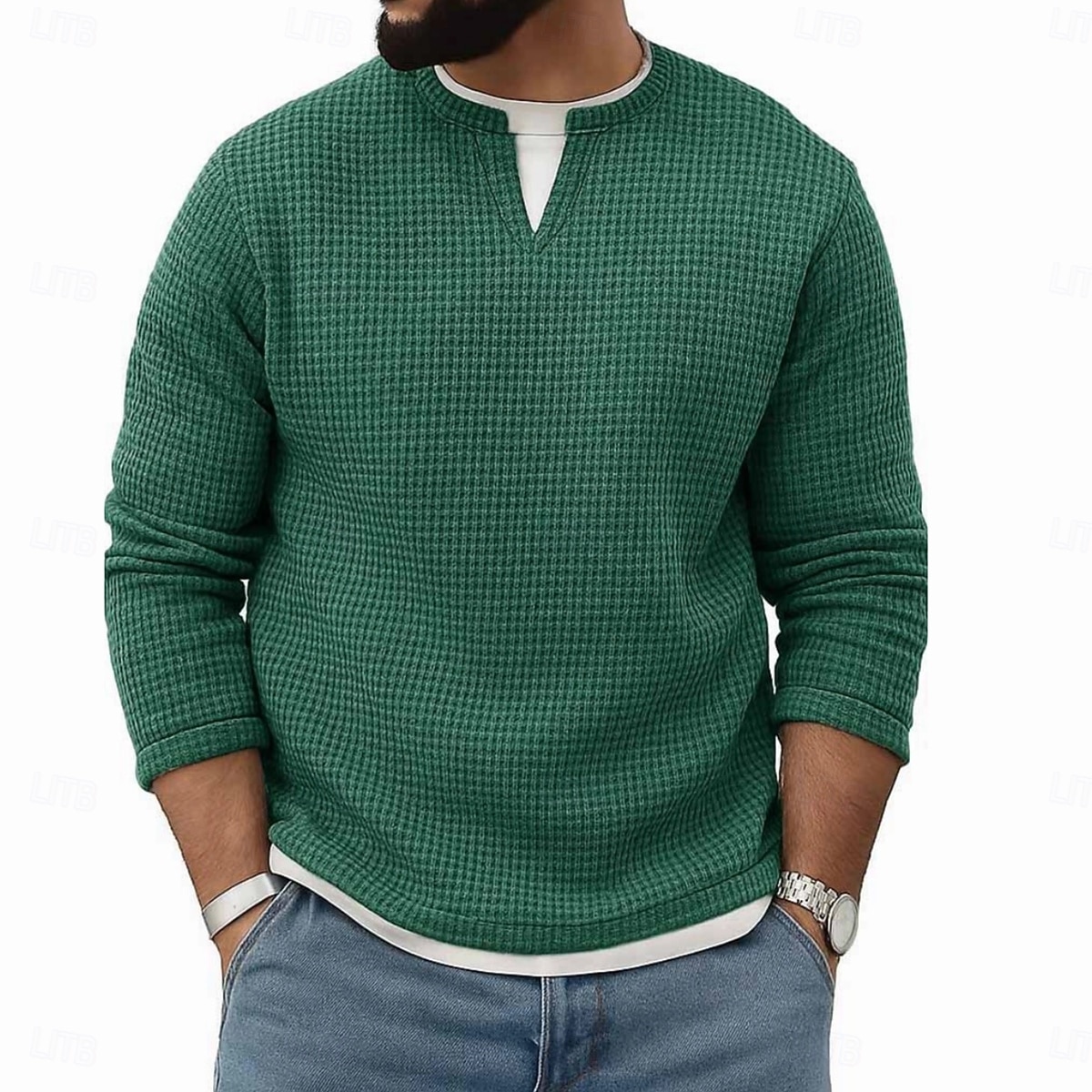 Per uomo Maglietta Waffle Maglietta Manica Lunga Girocollo Scollo a V Primavera Autunno Inverno Elegante Caldo Vacanza Finto due pezzi Allenamento All'aperto Casa Nero Verde chiaro Blu chiaro del 2025 a $23.99 –P11