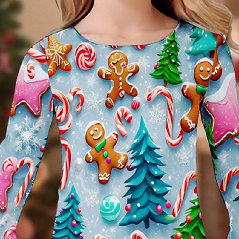 Christmas Girls' 3D Graphic Christmas Tree Gingerbread Dress Ruffle Dress Long Sleeve Spring Fall Vacation Daily Holiday Beautiful Sweet Kids 4-12 Years Casual Dress Knee-length Regular Fit 2025 - $15.99 –P2