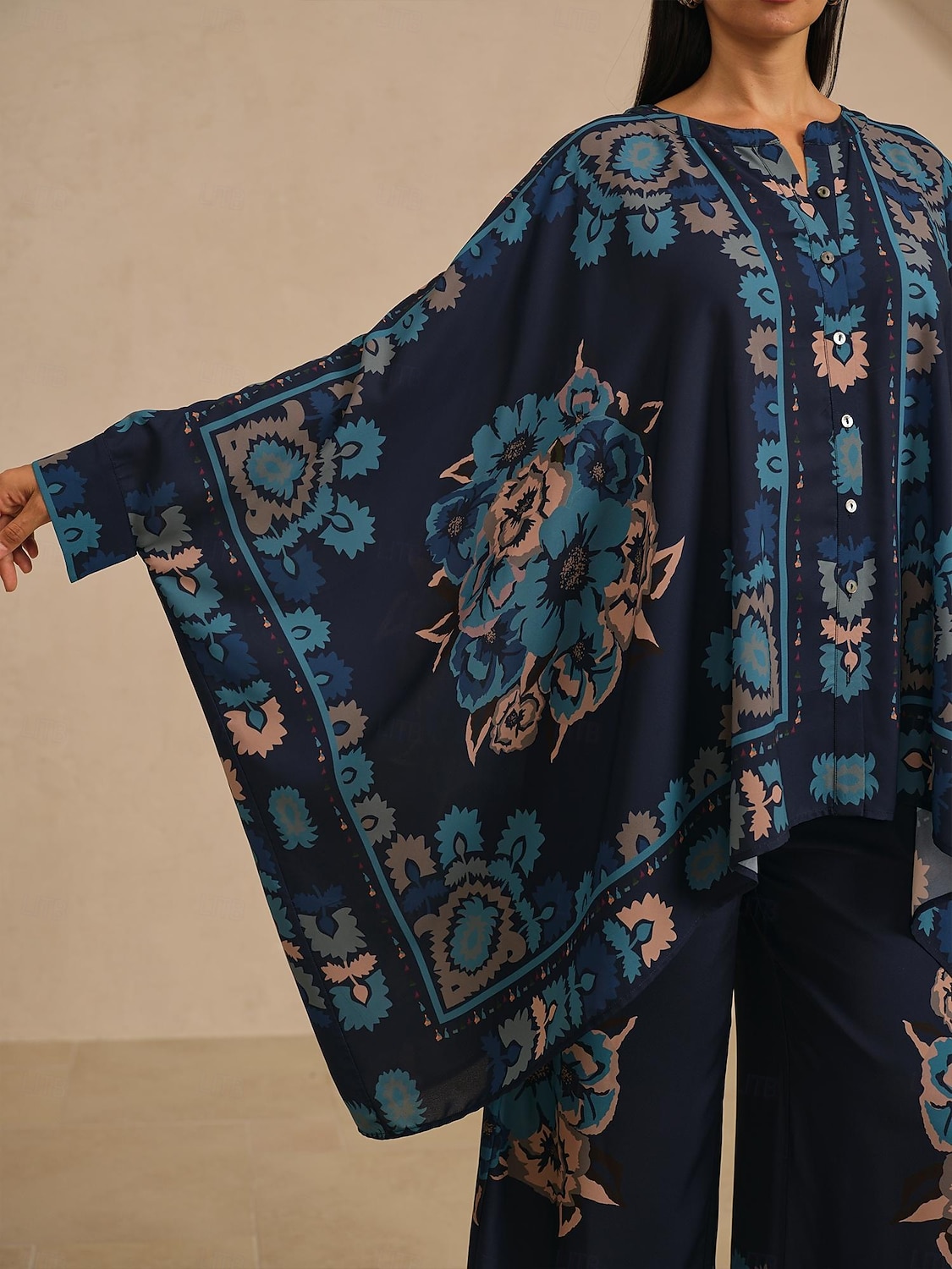 Calças femininas de pernas largas, chiffon, estampa floral havaiana étnica, cintura elástica, casual, férias, primavera, verão, outono de 2026 por $79.99 –P9