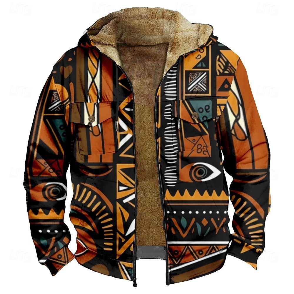 Per uomo Grafico Stile Boho Felpa con Cappuccio Giacca di pelle Moda Etnico Casual Manica Lunga Con Cappuccio All'aperto Sport all'Aperto Uscire Marrone chiaro Arancione scuro Giallo Blu Arancione del 2026 a $57.99 –P1