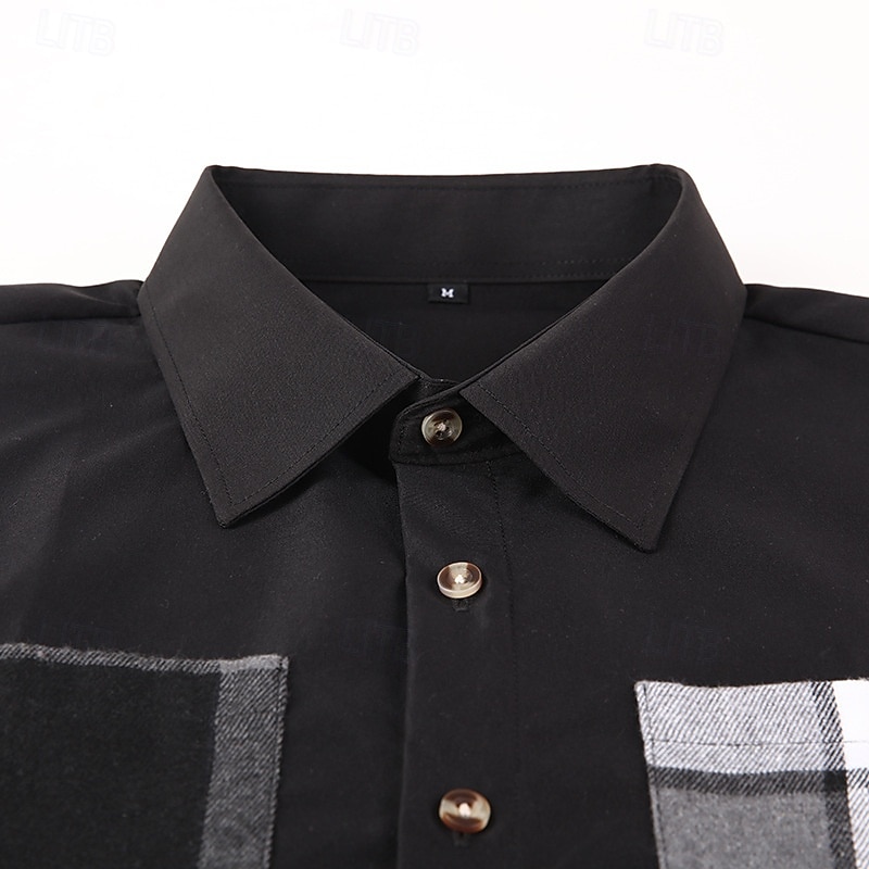 Bărbați Shacket Jachetă cămașă Jachete Iarnă Plisat Vacanță Purtare Zilnică Negru Albastru celest Manșon Lung Rever Toamnă Iarnă Îmbrăcăminte Buzunar frontal 2025 - $23.99 –P4