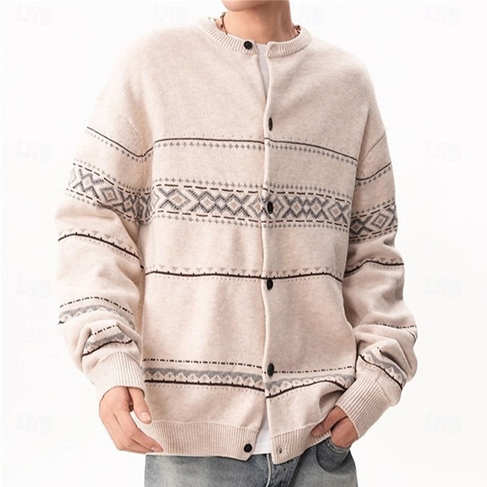 Herren Weihnachtspullover Strickjacke Kurzer Pullover Strickpullover Gerippt Stricken Normale Oberteile Button-Down Geometrisch Rundhalsausschnitt Mode Klassisch Urlaub Alltagskleidung Bekleidung 2026 - $42.99 –P7