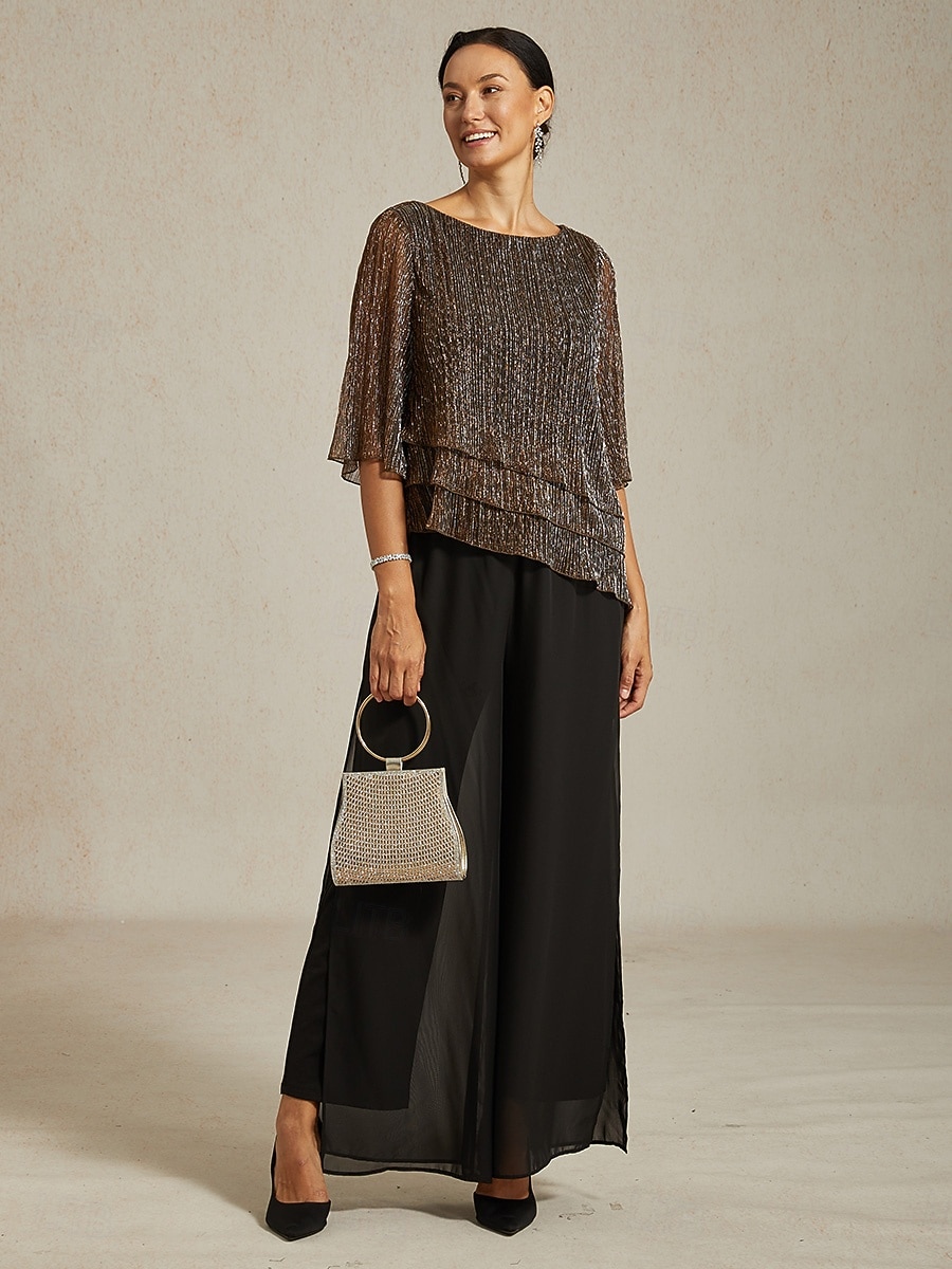 Femmes Chemisier Hauts Élégants Hauts fluides Hauts en mousseline de soie Élégant ancien Occasionnel Manche 3/4 Col ras du cou Col Bateau Travail Quotidien Tenues pour un rendez-vous galant de 2025 ? $69.99 –P8