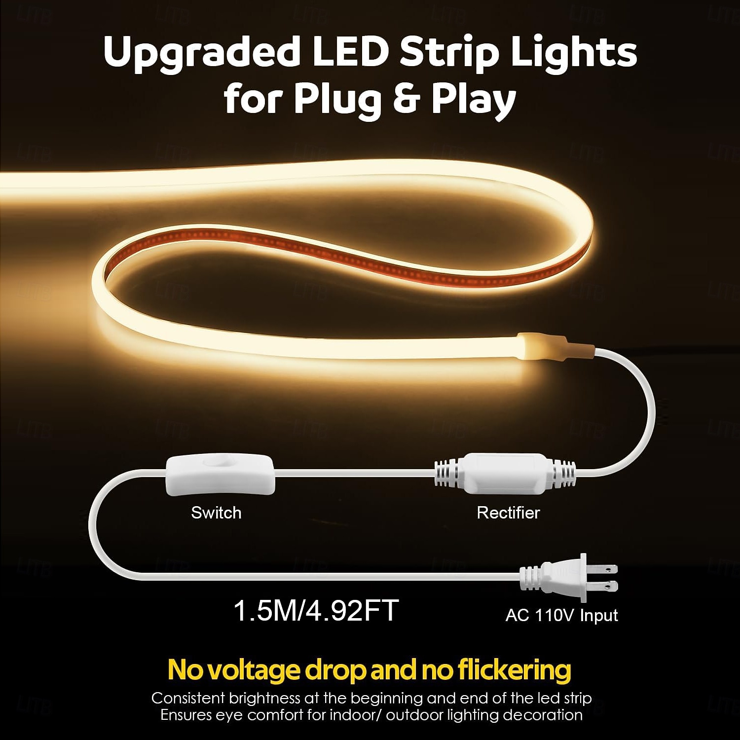 6.5-164 FT COB Outdoor LED Strip Lights Waterproof AC110V High Voltage COB LED Rope Light Switch with Plug High Density Outside IP65 Flexible Tape Light 2026 - $21.99 –P6