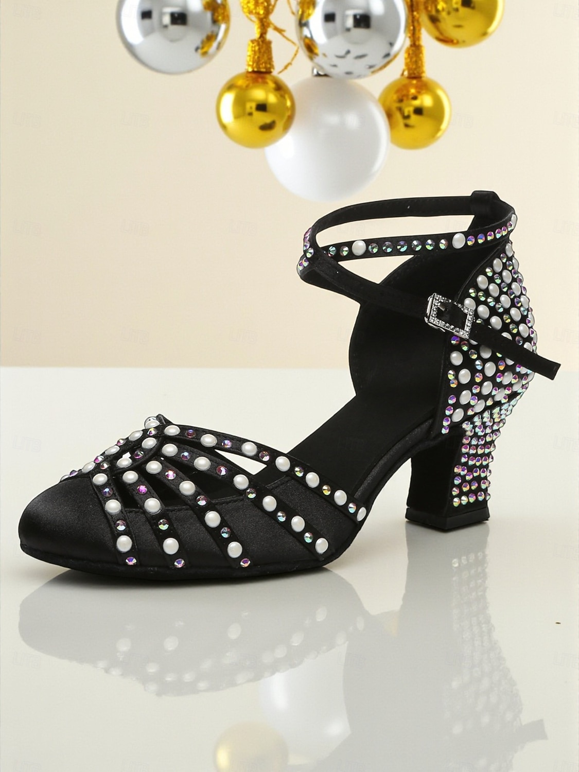Zapatos de tacón con tiras de satén color champán y diamantes de imitación para mujer, estilo Gatsby vintage para baile de salón y fiestas. &eventos formales 2026 - $69.99 –P3