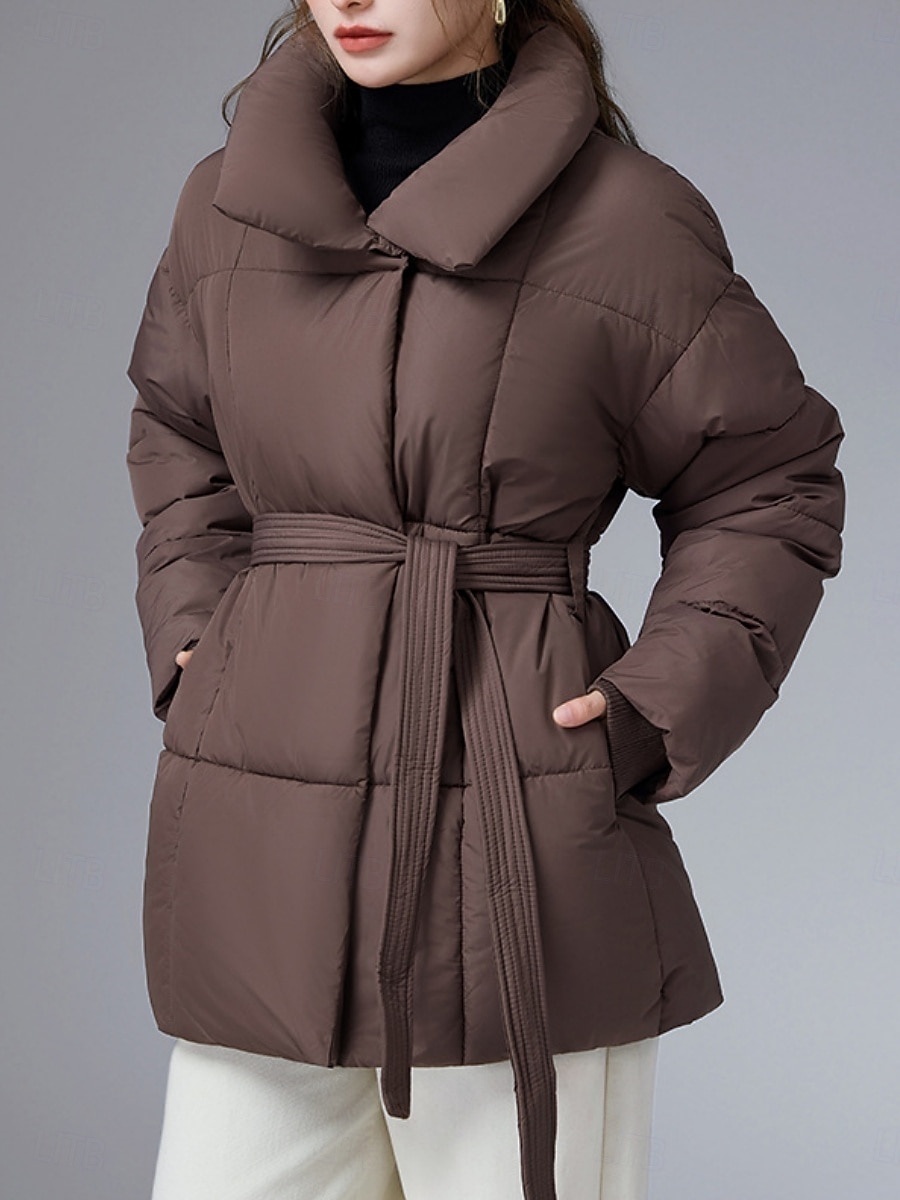 Mulheres Parka Confortável Respirável gravata na frente Bolsos Casual Tecido Férias Rua Casual Roupa Diária Zíper Longo Colarinho Chinês Normal Manga Longa agasalhos Preto Branco Café Primavera Outono de 2026 por $48.99 –P3