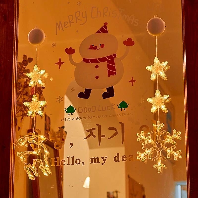 Luz de Janela de Natal 1PC com Bateria Luz de Cortina Branca Quente Suspensa com Ventosa Luz de Árvore de Natal e Estrela para Decoração de Janela em Festa de Natal e Ano Novo de 2025 por $11.99 –P18