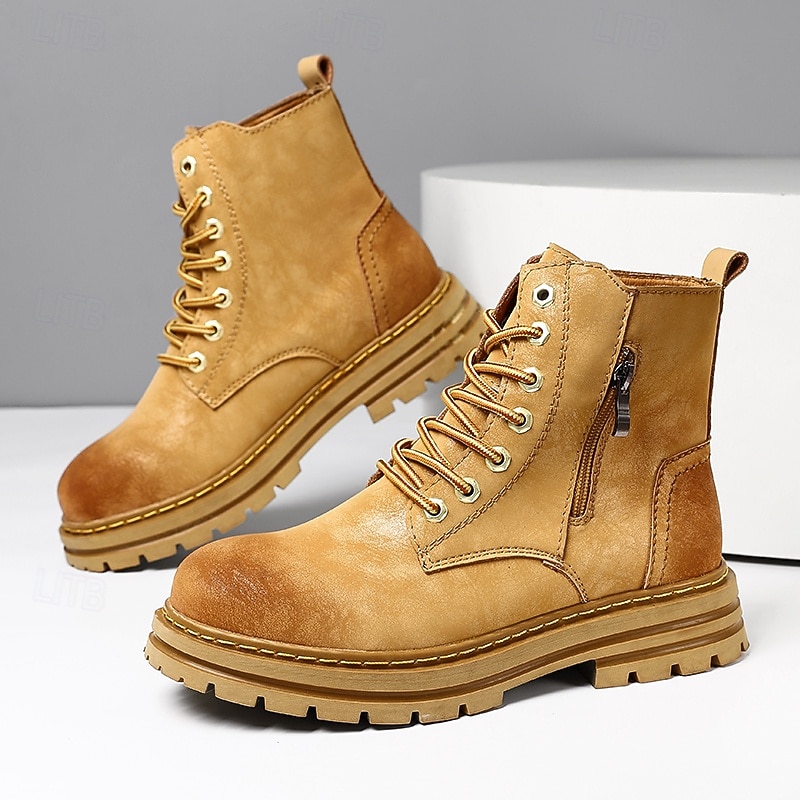 Miesten Bootsit Maiharit Kävely Vintage Päivittäin PU Mukava Säärisaappaat Nauhat Musta Keltainen Syksy Talvi 2026 - $64.99 –P8