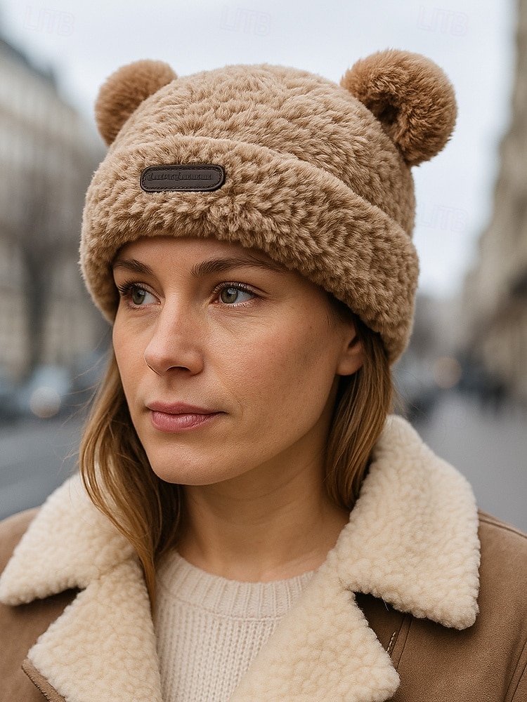 Damska świąteczna czapka nausznik z futerkiem w kształcie misia, wielofunkcyjne, przytulne, zimowe nakrycie głowy z pomponami, stylowy i ciepły dodatek świąteczny 2026 - $9.99 –P2