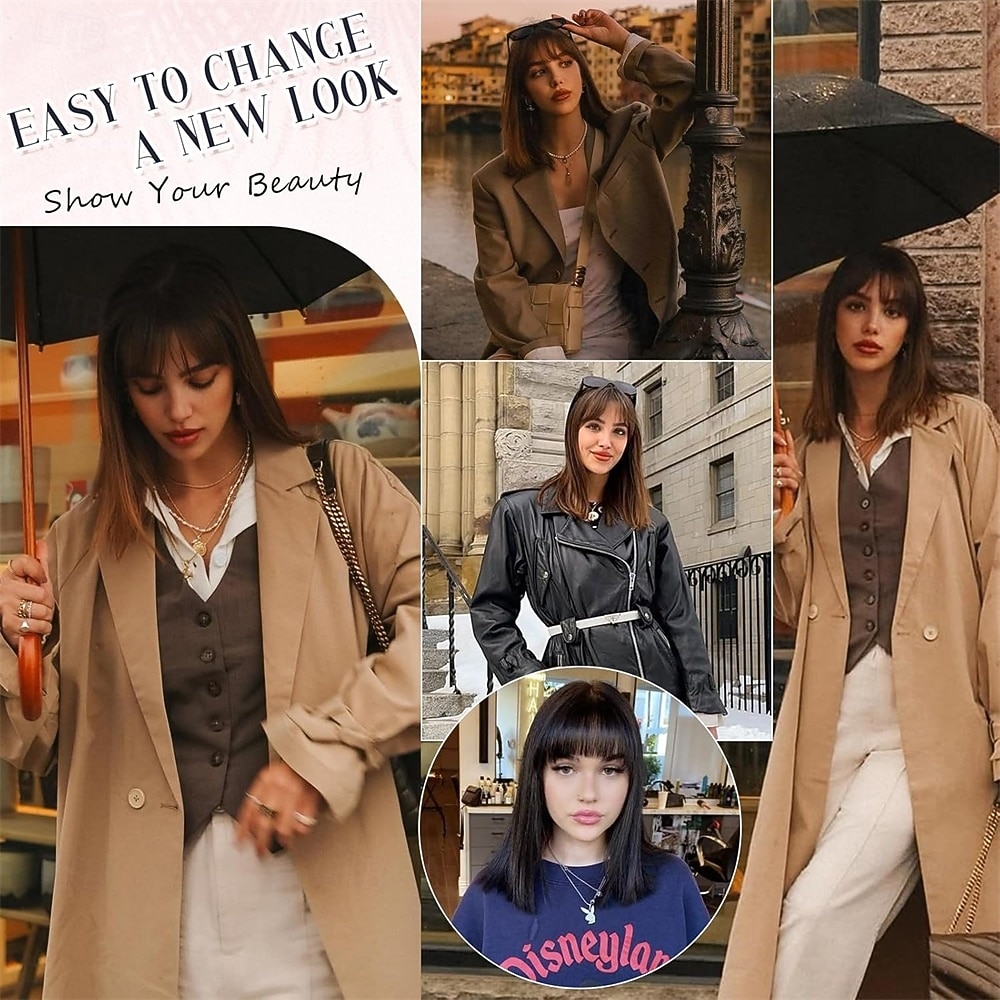 Парики из светлых волос боб с челкой, длиной до плеч, прямые, естественно выглядящие, синтетические, термостойкие, средние, для женщин, на каждый день, для вечеринок, 16 дюймов, платиновый блонд 2026 - $21.99 –P6