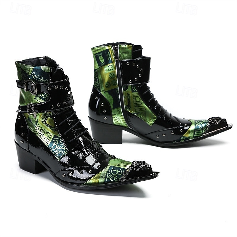 stivali western da uomo in vera pelle verde con motivo coccodrillo e cinturino con fibbia, stivaletti da cowboy in pelle bovina al 100% per palcoscenici, feste e spettacoli di moda del 2026 a $169.99 –P5
