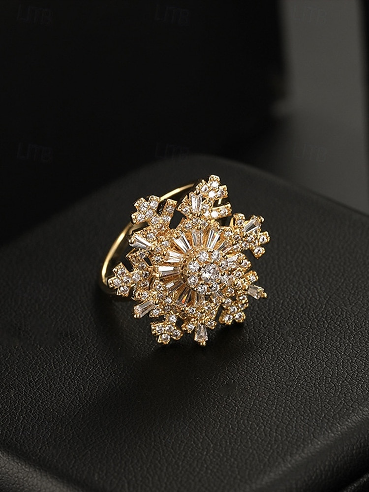 женское рождественское вращающееся кольцо в форме снежинки, регулируемое золотое и серебряное персонализированное украшение из кристаллов, элегантное праздничное коктейльное кольцо, идеально подходит для вечеринок и подарков 2026 - $11.99 –P9