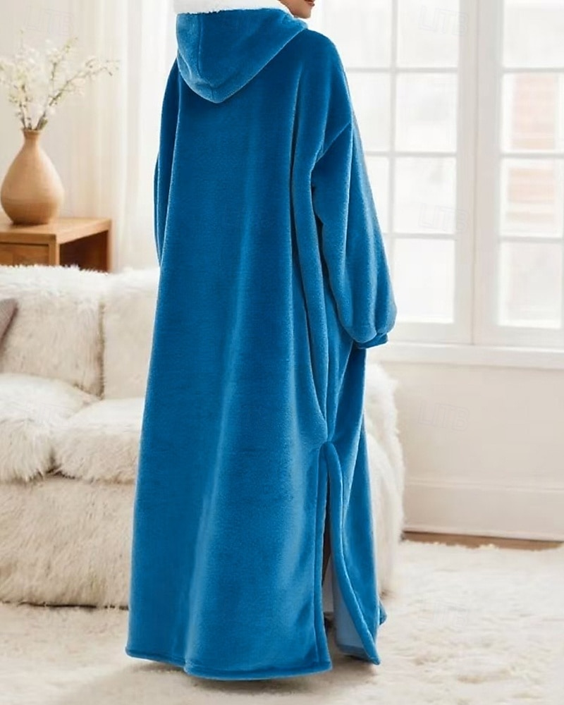 Damen Schlafanzug Freizeitkleidung Flanell Warm Mode Tragbarer Decken-Hoodie Einfarbig Tasche Heim Täglich Bett Langarm Kapuzenpullover Schwarz Marineblau Königsblau Grün Hellgrau Herbst Winter 2026 - $59.99 –P18