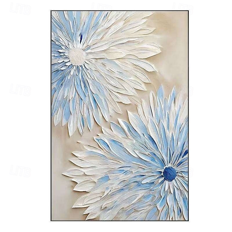Картина маслом ручной работы на холсте, настенное искусство, украшение, абстракция, сине-белые 3D-цветы для домашнего декора, натянутая на раму, подвесная картина/рулонная безрамная ненатянутая 2025 - $61.99 –P1