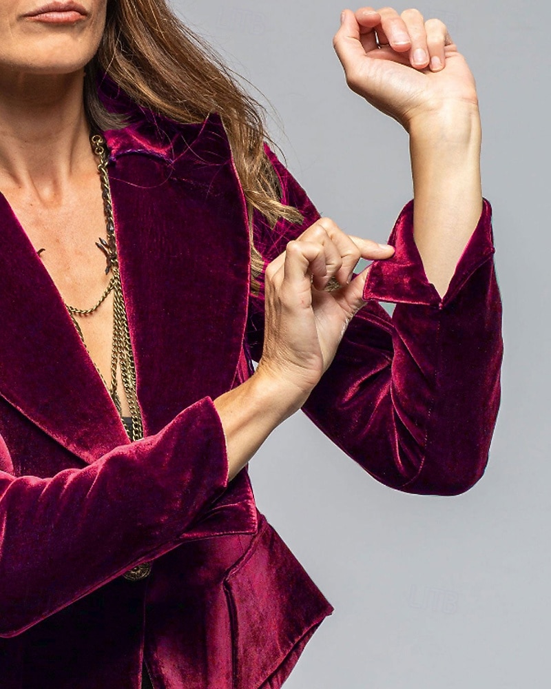 Per donna Blazer Blazer di velluto Confortevole Tasca Moda Semplice Feste Festa / Sera Casuale Corto Regolare Collo ripiegato Vestibilità regolare Manica Lunga Capispalla blu navy Nero Vino Primavera del 2026 a $35.99 –P8