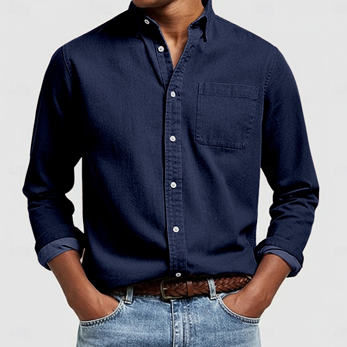 Bărbați Cămașă Cămașă casual Camașă cu nasturi Albastru denim Negru Alb Roz Îmbujorat Roșu-aprins Manșon Lung Simplu Rever Casual Zilnic Buzunar frontal Îmbrăcăminte Bumbac Elegant Modă Casual 2025 - $20.99 –P10