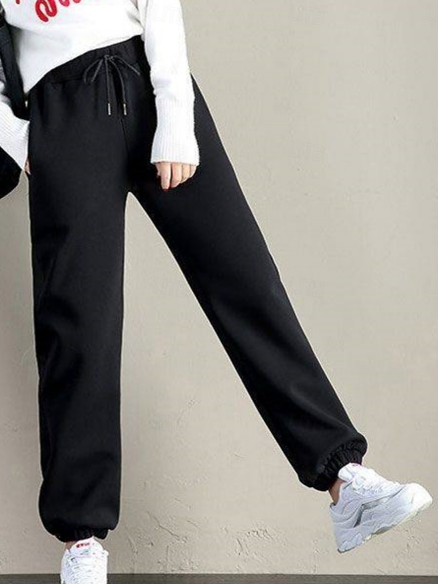 Women's Sweatpants Joggers Fleece Pants Trousers Vacation Fashion Streetwear Full Length High Waist Plain Drawstring Pocket Elastic Waist Warm Soft Comfortable Micro-elastic Outdoor Street Holiday 2026 - $19.99 –P3