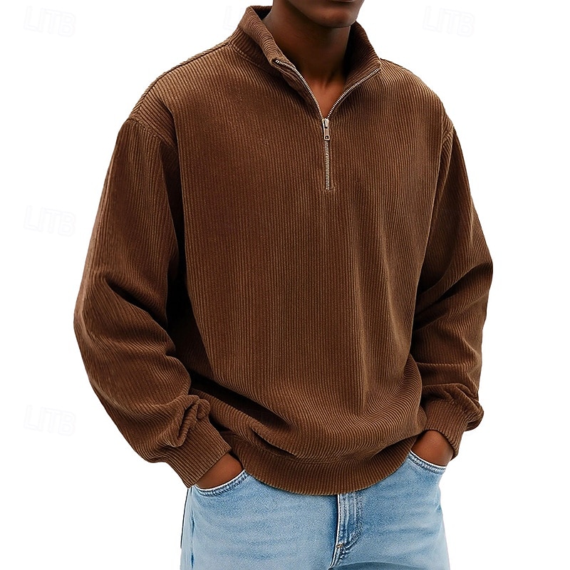 Voor heren Sweatshirt Corduroy Trui met capuchon Stoppen Sweatshirt met kwartrits Wit Opstaande boord Effen Vetoketju Met Textuur Casual Dagelijks Sport & Outdoor Streetwear Stoer Sportkleding Lente 2026 - $28.99 –P2