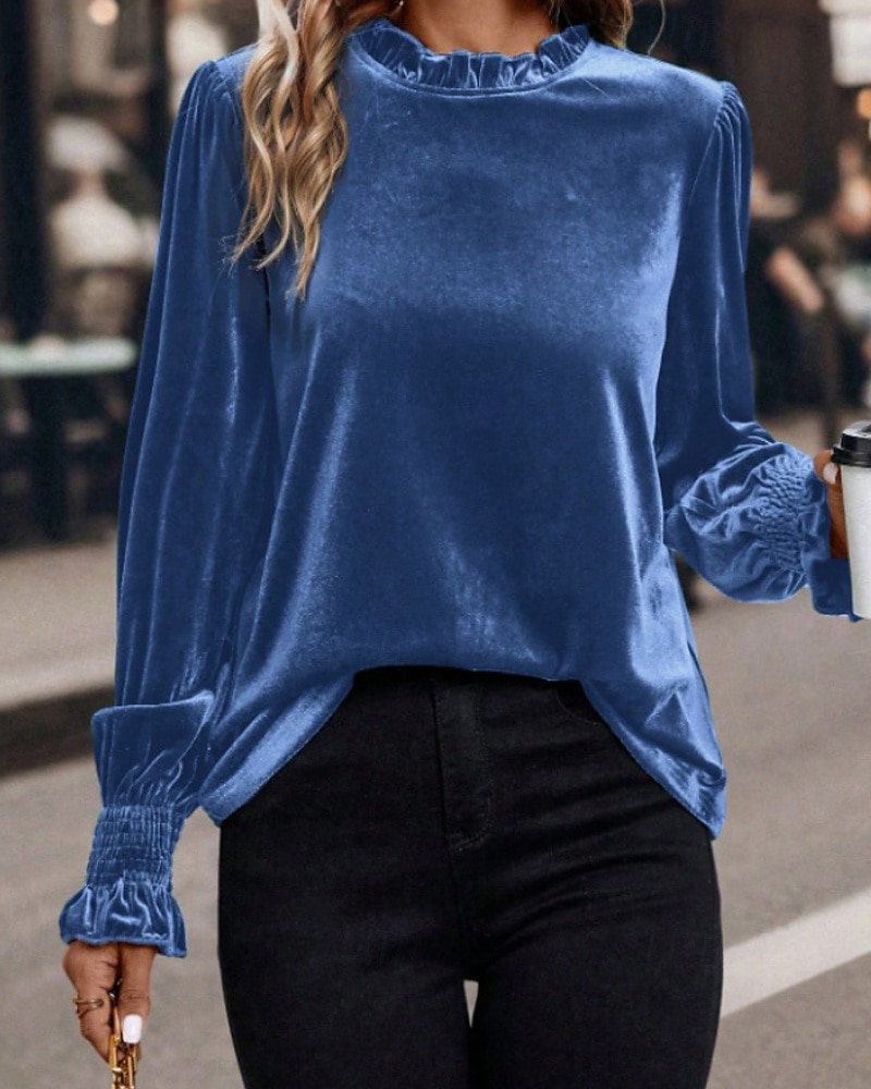 Per donna Velluto Elegant Elegante Blusa Arricciato Semplice Vintage Elegante Manica Lunga Girocollo Top Regolari Quotidiano Ferie Uscire Blu Verde militare Verde Rosa Autunno Inverno del 2026 a $12.99 –P14