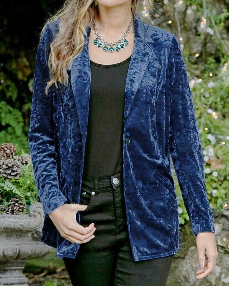 Damen Blazer Samtblazer Bequem Tasche Knöpfe Mode Einfach Party Party / Abend Regulär Umlegekragen Normale Passform Langarm Oberbekleidung Marineblau Schwarz Wein Frühling Herbst 2025 - $28.99 –P6