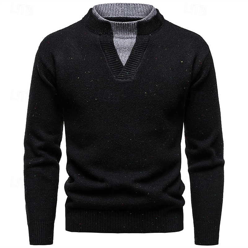 Men's Sweater Pullover Sweater Jumper Ribbed Knit Regular Tops 2 in 1 Knitted Plain High Neck Knitwear Contemporary Casual Daily Wear Clothing Apparel Fall & Winter Black Light Grey M L XL 2026 - $43.99 –P6